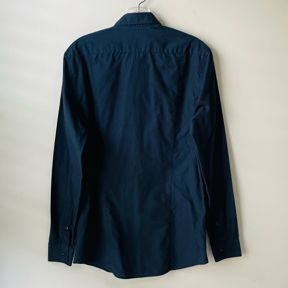 H&M button down mens navy blue Dress Shirt easy iron size small - Picture 8 of 11